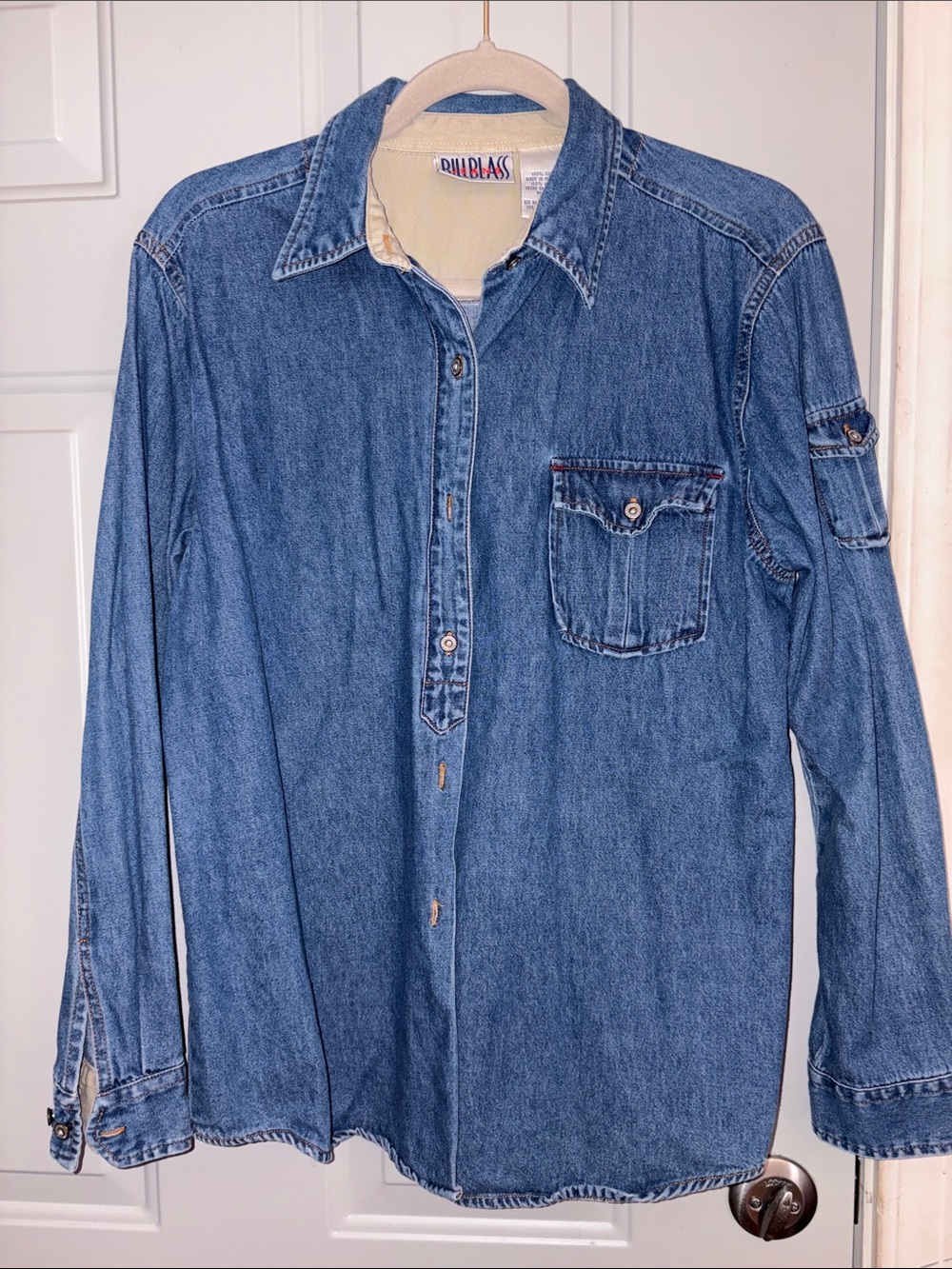 Bill Blass Jeans Denim Shirt in Blue and Tan
